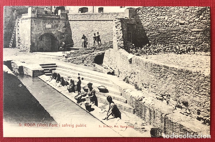 Postkarten: P-202. Postal de Roda(Vich). Font i Safreig public. N.9. L. Roisin.