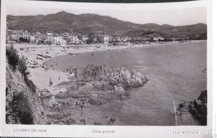 Postales: Lloret de Mar. Vista general. Clis&eacute; Mart&iacute;nez. Usada con sello. Blanco/Negro