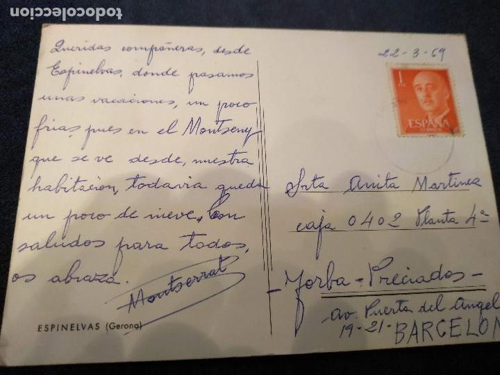 Postales: ESPINELVES (Gerona) circulada any 1969 - cat/E - Foto 2
