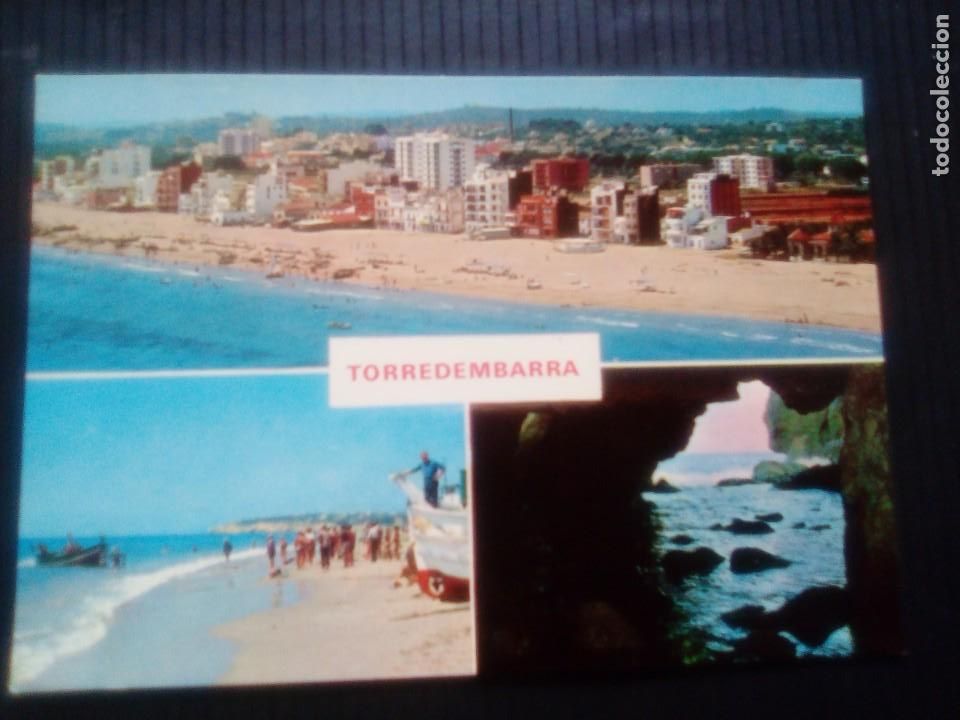 Postales: Torredembarra-Barrio Mar&iacute;timo, Playa y Roca Foradada.