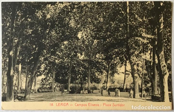 Postales: LERIDA. CAMPOS ELISEOS. PLAZA SURTIDOR. (FOTO. SOL Y BENET).