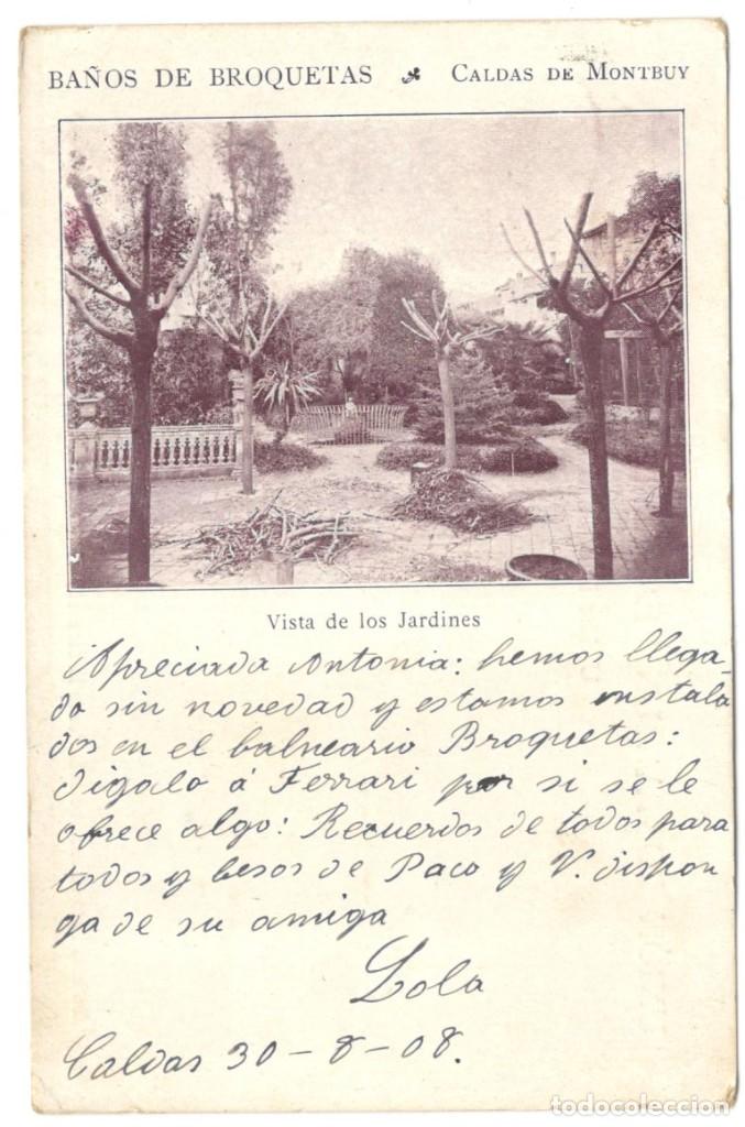 Postais: POSTAL - CALDAS DE MONTBUY - BA&Ntilde;OS BROQUETAS - VISTA DE LOS JARDINES - 1908.