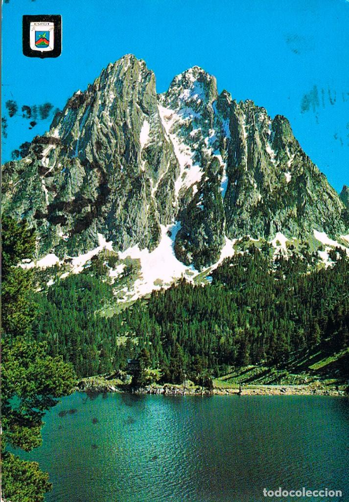 Postales: Valle de Espot, lago de San Mauricio y Els Encantats, circulada