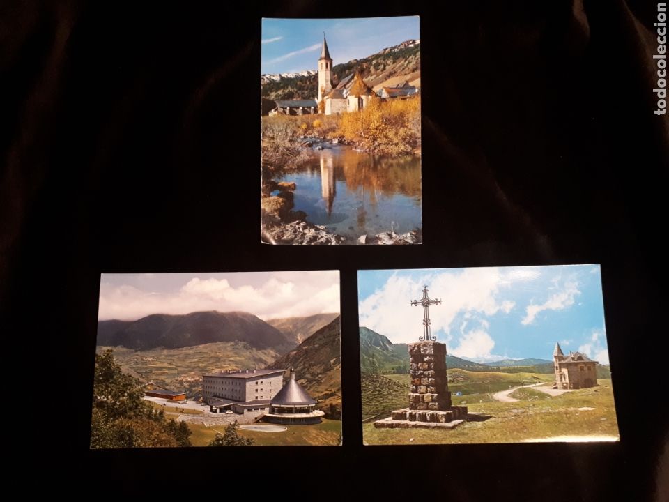 Postales: Lote 3 postal Valle de Aran: Santuario Montgarri, Puerto Bonaigua, Parador Nacional a&ntilde;os 60 aprox.