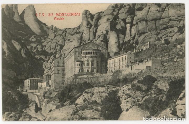 Postcards: a06229 montserrat abside atv n&ordm;317 sello reverso de comerciante de tejidos