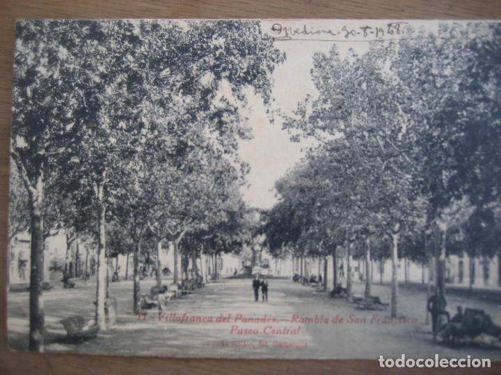 Postales: Villafranca del Panad&eacute;s. N&ordm; 11.Rambla de San Francisco. Paseo Central. Ed. Roisin. Escrita 1928