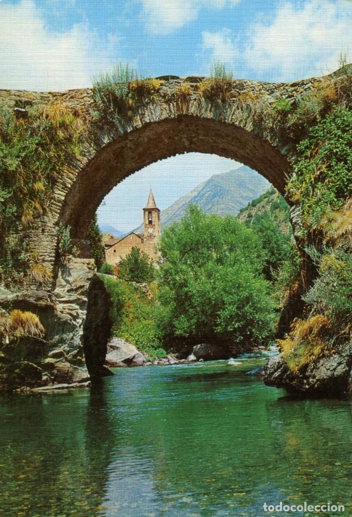 Postales: m00906 Alos De Isil Puente Romanico Sobre El Rio Noguera Pallaresa 1974 Sicilia N&ordm;77 escrita