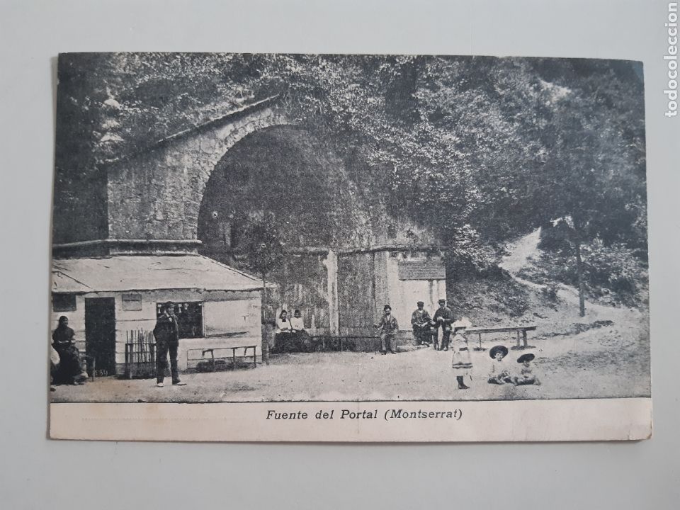 Postkarten: Postal Montserrat Fuente del Portal dorso propaganda Joyer&iacute;a Relojeria F Gabarr&oacute; enviada 1911