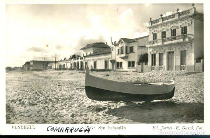 Postales: COMARRUGA-PLAYA SAN SEBASTIAN- A&Ntilde;O 1957- FOTOGR&Aacute;FICA GASS&Oacute;