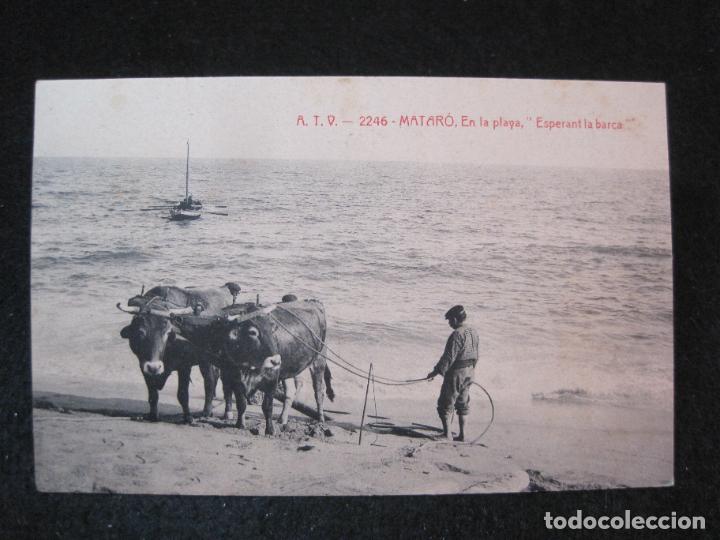 Postales: MATARO-EN LA PLAYA ESPERANT LA BARCA-ATV 2246 A.T.V.-POSTAL ANTIGUA-(81.180)