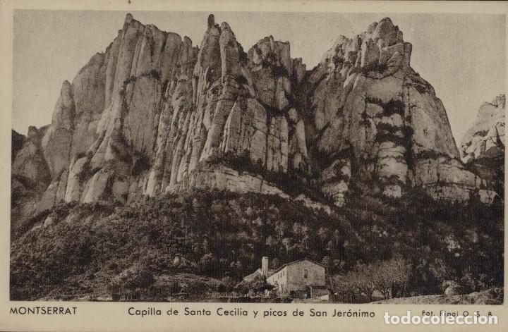 Postales: Montserrat. Capilla de Santa Cecilia y picos de San Jer&oacute;nimo. Foto Ripol. Huecograbado Mumbr&uacute;