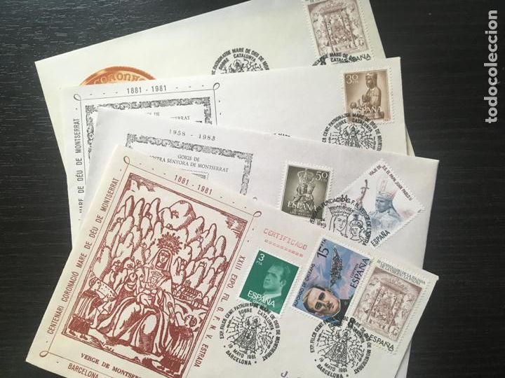 Postales: Montserrat - Centenari Coronaci&oacute; Mare de D&eacute;u de Montserrat - Lote 5 sobres matasellados