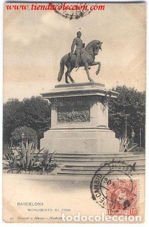 Postales: Barcelona.- Monumento de Prim