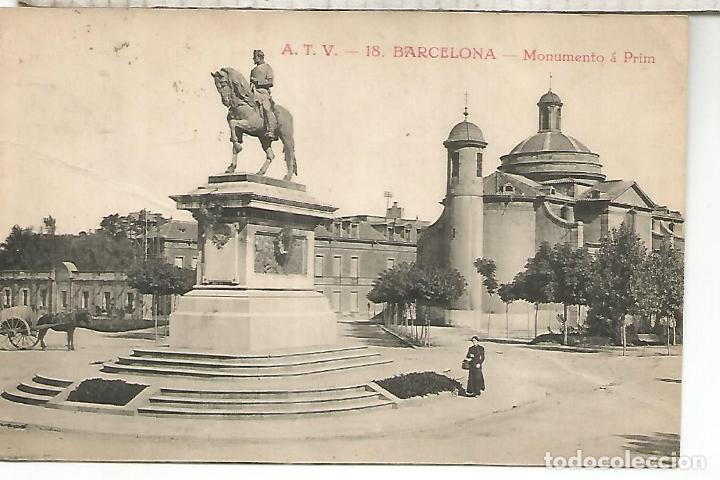 Postales: BARCELONA MONUMENTO A PRIM ESCRITA - Foto 1