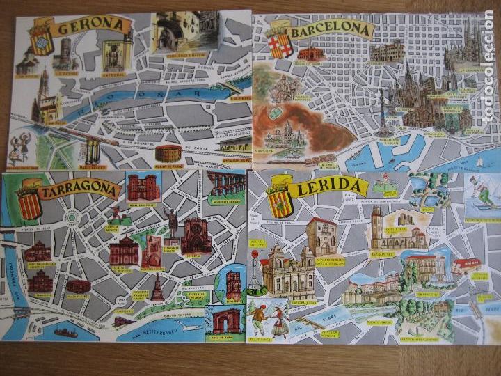 Postales: Catalu&ntilde;a. 4 postales Plano Monumental Capitales . Ed. Fresno. Sin circular