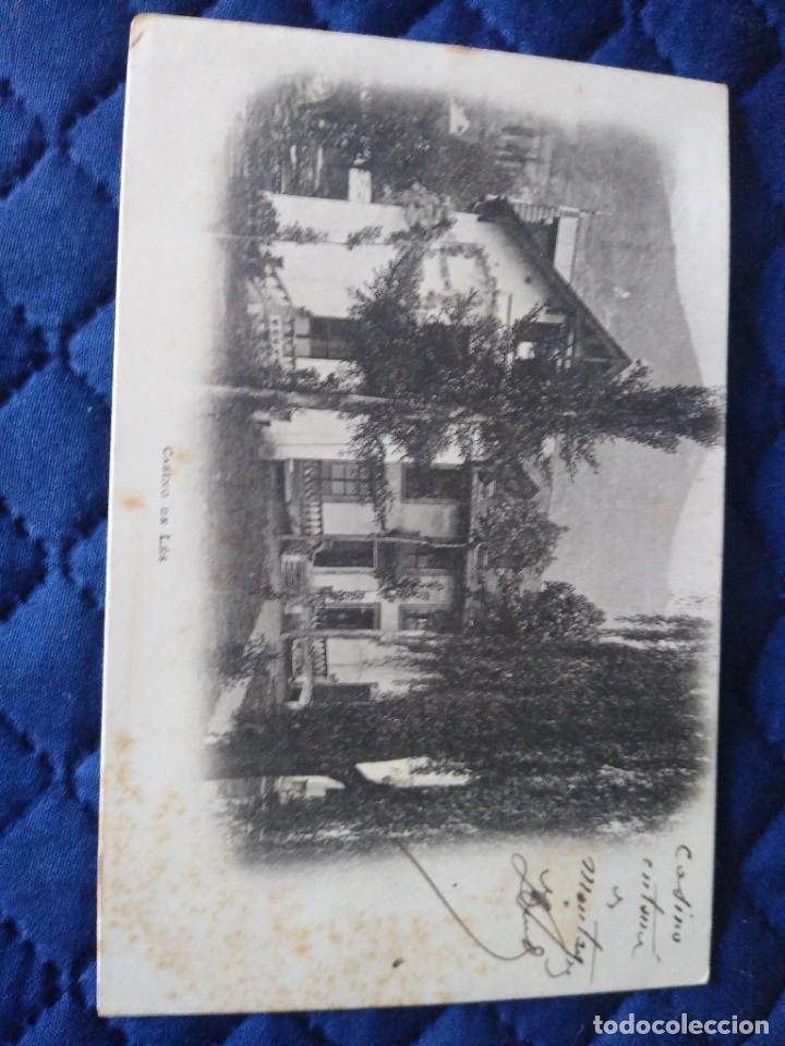 Postales: Casino de Les. Reverso sin dividir. Lerida. Circulada sello desprendido.