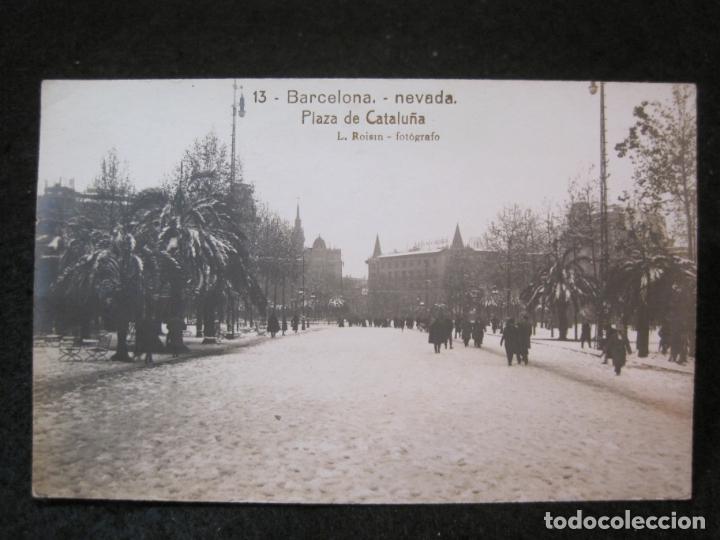 Postais: BARCELONA-NEVADA-PLAZA DE CATALUNYA-FOTOGRAFICA ROISIN-13-POSTAL ANTIGUA-(86.014)