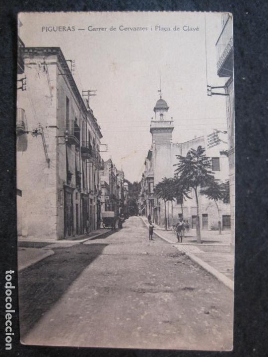 Postales: FIGUERAS-CARRER DE CERVANTES I PLA&Ccedil;A DE CLAVE-EDICIO TRAYTER-POSTAL ANTIGUA-(89.263)