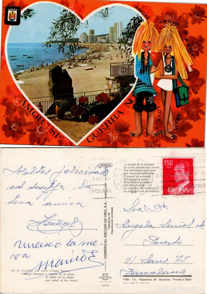 Postales: Playa de Aro - Caball Bernat y detalle de la playa - Ed. Cial. Escudo de Oro n&ordm; 31-150x105mm. aprox.
