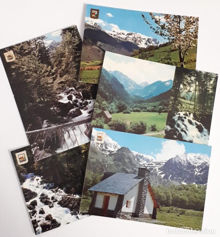 Postales: LOTE DE 5 POSTALES- VALL D'ARAN. ARTIGA DE LIN. CASCADES DE JOEU. REFUGI. LLEIDA- SIN CIRCULAR