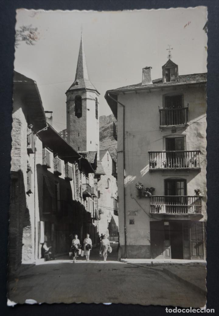 Postales: Esterri d'&Agrave;neu, entrada a la poblaci&oacute;n e Iglesia, postal circulada del a&ntilde;o 1959, ver foto reverso