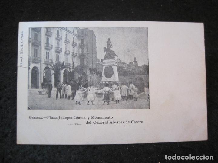 Cartoline: GIRONA-PLAZA INDEPENDENCIA Y MONUMENTO-REVERSO SIN DIVIDIR-POSTAL ANTIGUA-(90.973)