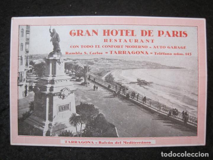 Postales: TARRAGONA-GRAN HOTEL DE PARIS-RESTAURANT-PUBLICIDAD-POSTAL ANTIGUA-(91.122)