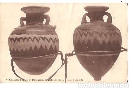 Postkarten: ANTIGUA POSTAL 7 OBJECTES TROBATS EN EMPURIES GERRETS DE VIDRE BLAU I ESMALTS