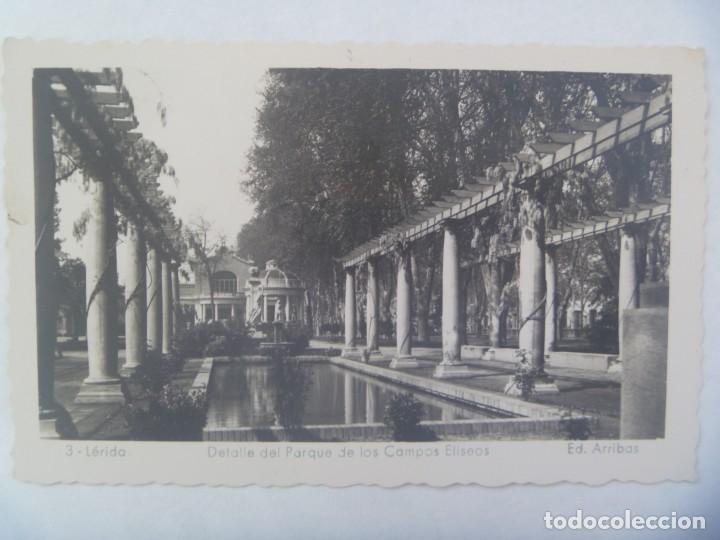 Postales: POSTAL DE LERIDA : DETALLE DEL PARQUE DE LOS CAMPOS ELISEOS . A&Ntilde;OS 50