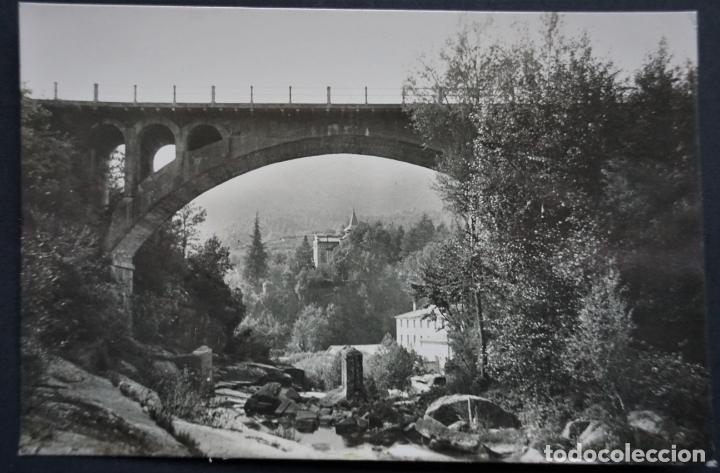 Postales: Les Planes d'Hostoles, pont sobre el riu Riubrugent, postal circulada con sello del a&ntilde;o 1962
