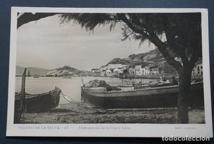 Postales: Port de la Selva-23, vista parcial de La Riba y Lloia, postal circulada con sellos de los a&ntilde;os 40