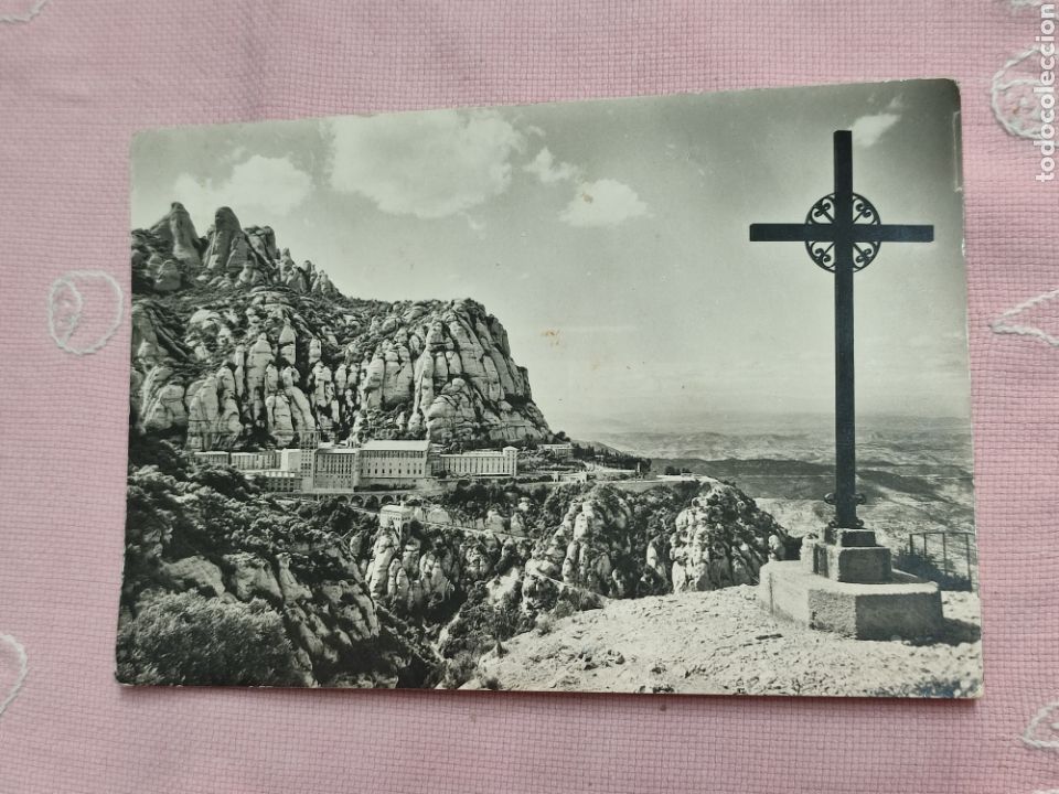 Postales: Postal circulada Monasterio Montserrat a&ntilde;os 50