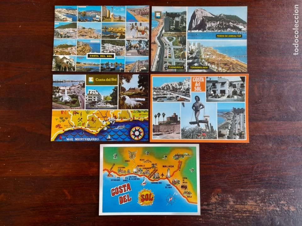 Postais: Una postal de la Costa del Sol, colaig distintas poblaciones a&ntilde;os 70, cinco postales a elegir