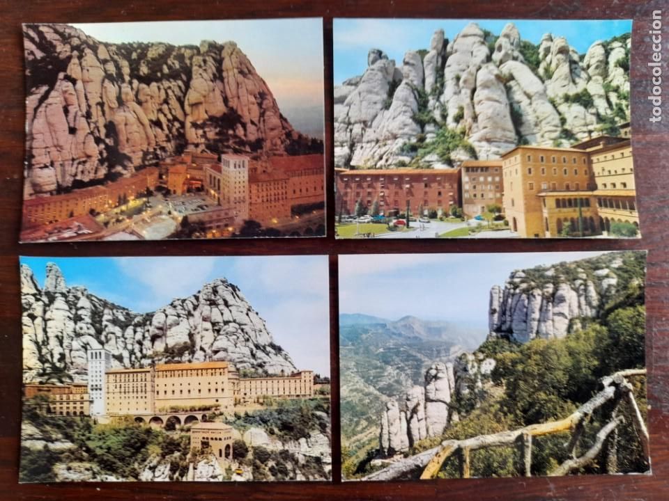 Postais: Una postal vintage exterior del conjunto del Monasterio de Montserrat a&ntilde;os 60&acute;s, 4 tarjetas a elegir