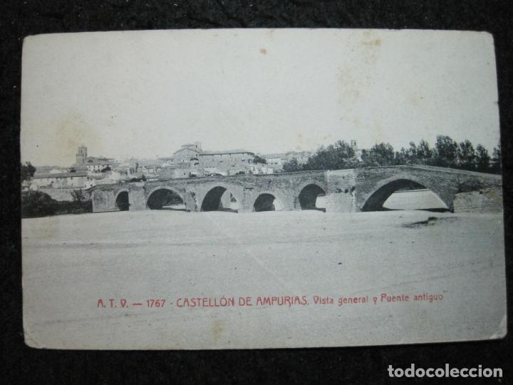 Postales: CASTELLON DE AMPURIAS-VISTA GENERAL Y PUENTE ANTIGUO-ATV 1767 A.T.V.-POSTAL ANTIGUA-(95.697)
