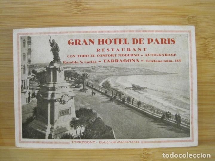 Postais: TARRAGONA-BALCON DEL MEDITERRANEO-PUBLICIDAD GRAN HOTEL DE PARIS-POSTAL ANTIGUA-(98.065)