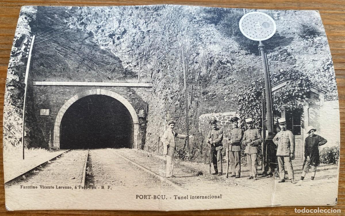 Postales: POSTAL DE PORT BOU, TUNEL INTERNACIONAL, FERROCARRIL, ED.FAUSTINO VICENTE LORENZO, DOBLEZ EN EL CENT