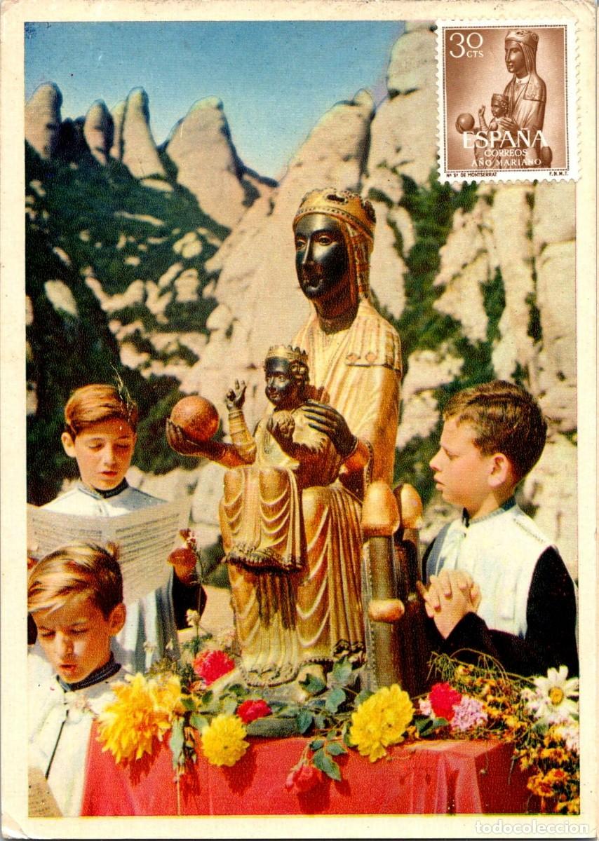 Cartoline: Montserrat -Santa Mar&iacute;a de Montserrat y escolanes- Monasterio Serie B n&ordm; 3- Sello Montserrat Anv/Rev