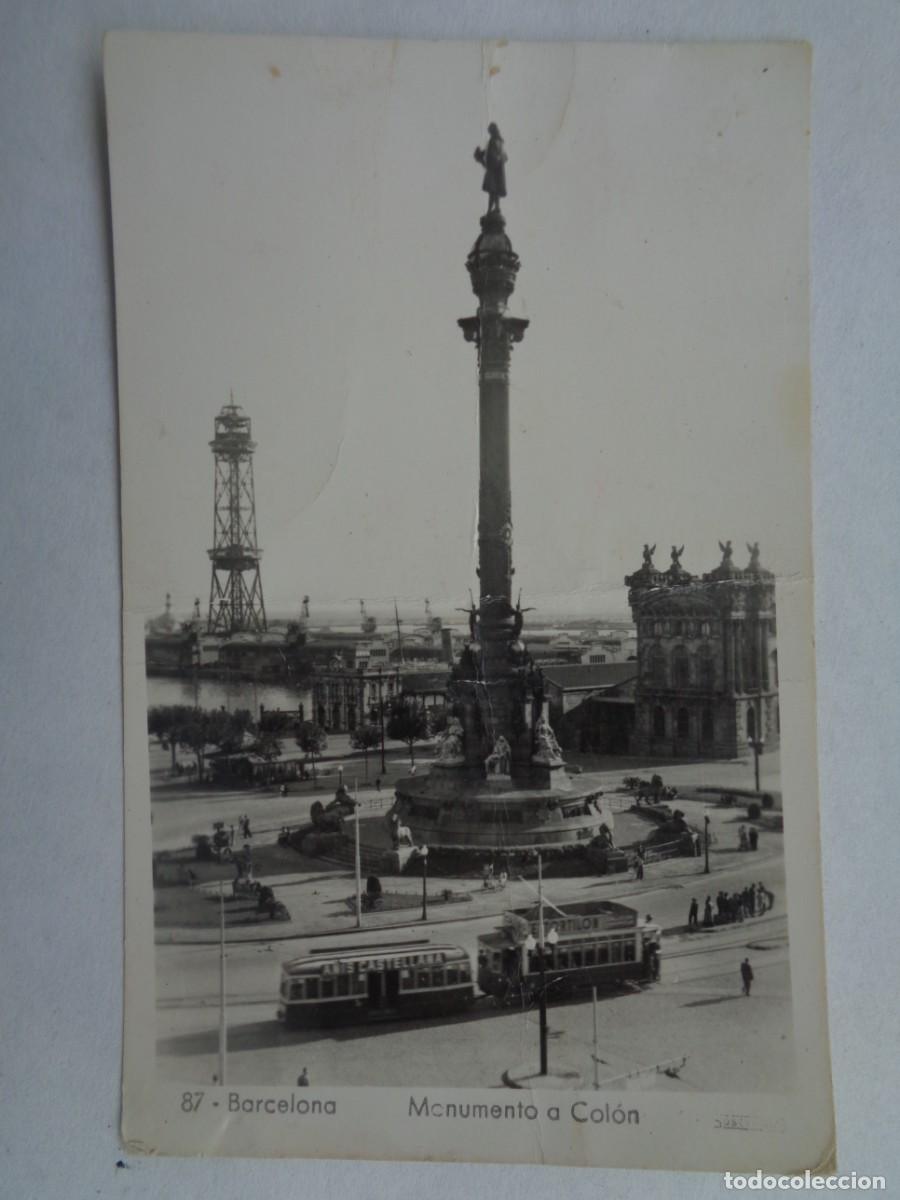 Cartoline: POSTAL DE BARCELONA : MONUMENTO A COLON . A&Ntilde;OS 50, TRANVIA, ETC