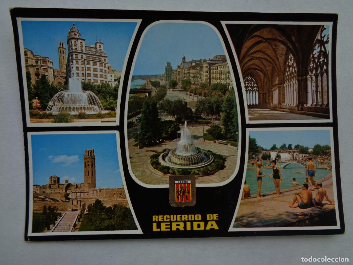 Postales: POSTAL DE LERIDA : SURTIDOR, PISCINAS, SEO ANTIGUA, ETC . A&Ntilde;OS 60
