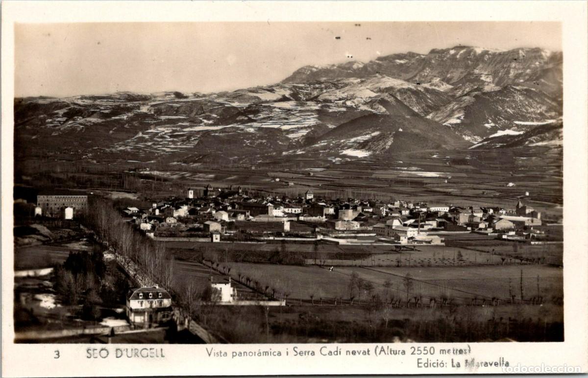 Cartoline: Seo d'Urgell - Vista panorámica y Serra Cadí nevat - Ed. La Maravella nº 3 - 140x90mm aprox.