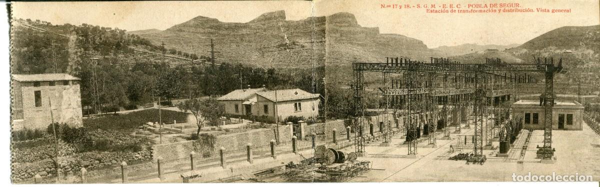 Postales: POSTAL DOBLE-POBLA DE SEGUR-ESTACI&Oacute;N DE TRANSFORMACI&Oacute;N-ENERG&Iacute;A EL&Eacute;CTRICA DE CATALU&Ntilde;A. A&Ntilde;O 1920