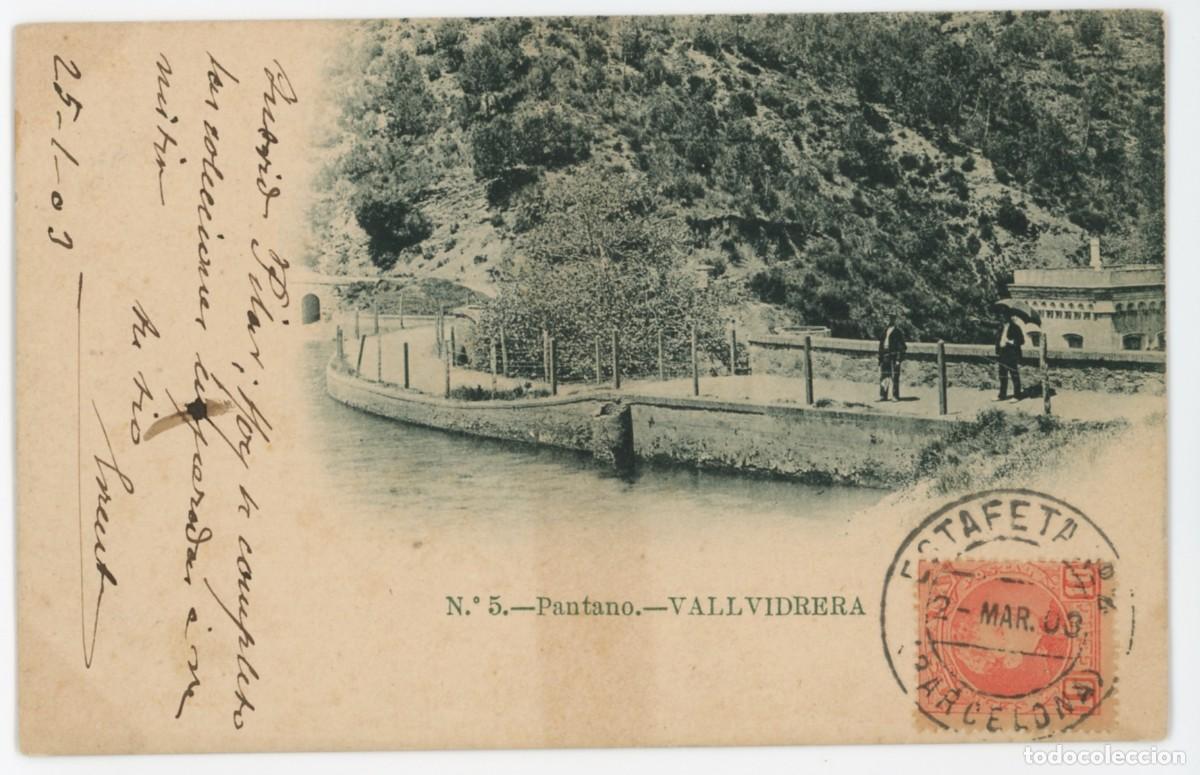 Postales: a08642 Vallvidrera Pantano N&ordm;5 circulada 1900 reverso sin dividir animada