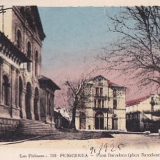 Postales: GIRONA, PUIGCERDA, PLAZA BARCELONA. NO CONSTA EDITOR. BYN COLOREADA. CIRCULADA EN 1925. Lote 401358824