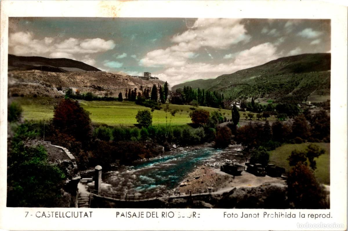 Postales: Castellciutat - Paisaje del r&iacute;o Segre - Foto Janot n&ordm; 7 - Coloreada - 139x92mm