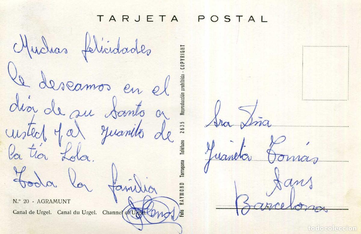 Postales: AGRAMUNT - CANAL DE URGELL - Foto 2