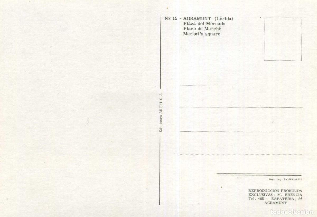 Postales: AGRAMUNT - PLAZA DEL MERCADO - Foto 2