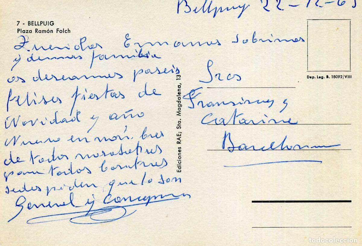 Postales: BELLPUIG - PLAZA RAMON FOLCH - Foto 2