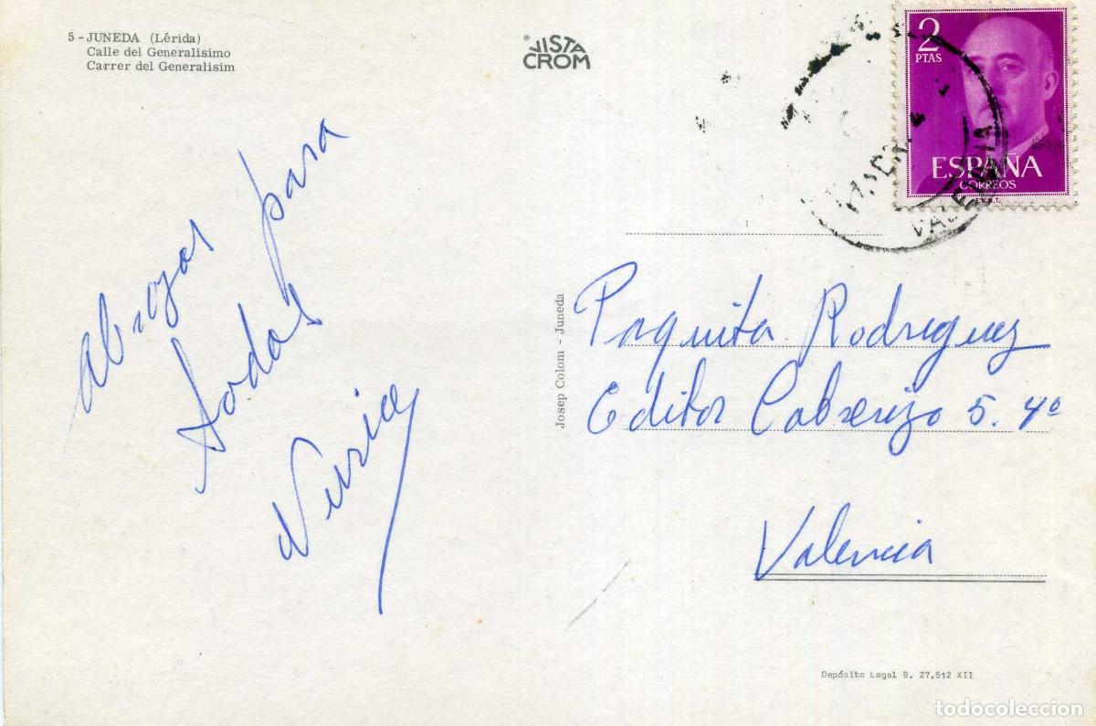 Postales: JUNEDA - CALLE DEL GENERALISIMO - Foto 2