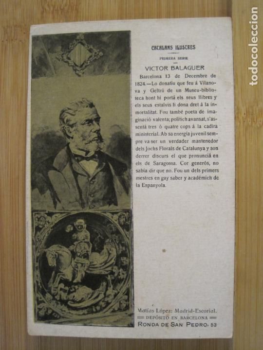 Postais: CATALUNYA-VICTOR BALAGUER-CATALANS ILUSTRES-REVERSO SIN DIVIDIR-POSTAL ANTIGUA-(101.979)